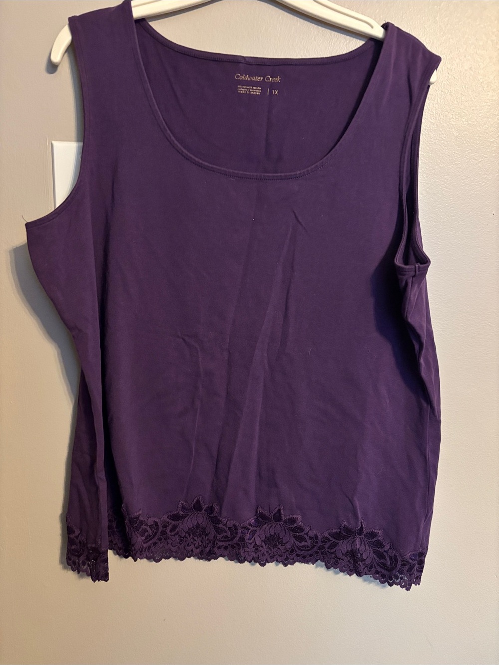 Coldwater Creek Deep Purple Lace-Hem Tank